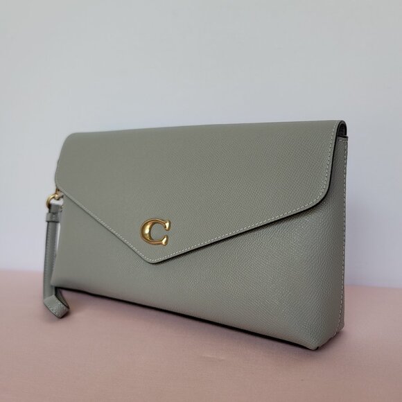 COACH Wyn Crossgrain Leather Clutch Wristlet- Dove Grey⭐ - Picture 4 of 16